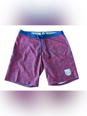 Dixxon Board Shorts Surf Swim Trunks Red Blue Logo Print Size 38